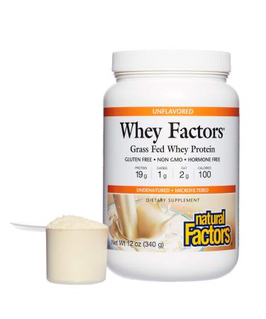 Whey Factors by Natural Factors Grass Fed Whey Protein Concentrate Aids Muscle Development and Immune Health Unflavored 12 Oz