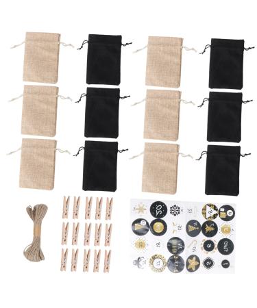 KONTONTY 1 Set Christmas Sack Calendar Candy Bags Jute Rope Holiday Xmas Biscuit Bags Drawstring Linen Bag