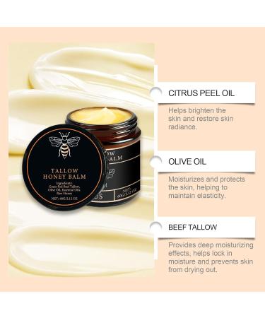 Beef Tallow and Honey Balm - Firming Moisturizing Cream Hydrates and Nourishes Repairs Skin Barrier Smooths and Softens Skin Revitalizes Skin's Vitality 60g/2.12oz Black - Buy Online on GoSupps.com