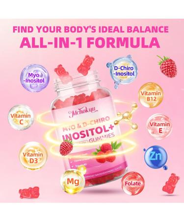 Myo-Inositol & D-Chiro Inositol Gummies Ideal 40:1 Ratio Supplement for Women 2000mg 50mg with Vitamin D3 B12 for Hormonal Balance & Ovarian Health Sugar Free Raspberry Flavor 60 Count 60 Count (Pack of 1) - Buy Online on GoSupps.com