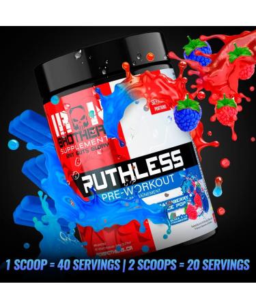 Iron Brothers Supplements Ruthless Pre workout Powder for Women & Men | Creatine-Free Nitric Oxide Booster | Energy & Focus | Natural Workout Supplement Bulk Pre-Workout | 40 Servings Blue Raspberry Blue Raspberry Ice Pop - Buy Online on GoSupps.com