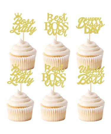 Keaziu 36PCS Happy Boss's Day Cupcake Toppers Boss Lady Women Gentleman Office Decoration Happy Boss Day Party Decorations Boss Day Decorations Birthday Party Decorations Supplies Gold