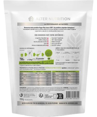 Alter Nutrition - Vegan Way Organic Protein - Vegetable Whey - Peas And Rice Mix- Rich In Protein - Up to 77% Protein - Made In France - 700g (Nature) - Buy Online on GoSupps.com
