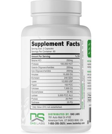 Bucked Up Digestive Enzymes (1500 mg) Essentials (60 Servings 120 Capsules) - Buy Online on GoSupps.com