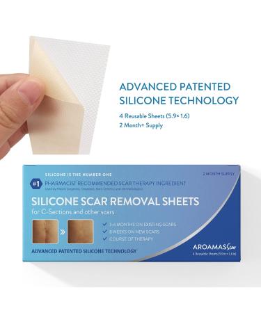 Aroamas Silicone Scar Removal Sheets 4 pcs White Professional, Drug-Free Solution for Burn, Keloid, Acne, Surgery Scars Soft Adhesive Fabric Strips, 2 Month Supply - Buy Online on GoSupps.com