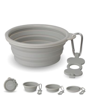 Bonza foldable dog bowl 750 ml stable reinforced edge including carabiner & water bottle holder Key trailer light gray light gray medium