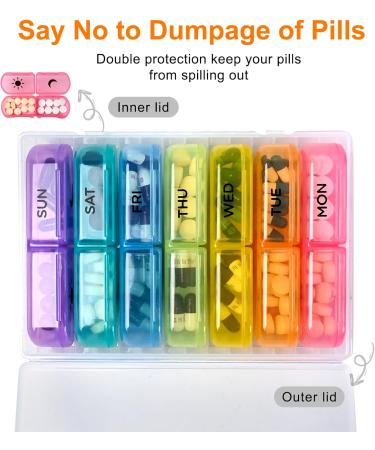 2-Times a Day Vibrant Pill Organizer | 7-Day Pill Case | High Capacity & Travel-Friendly | Ideal for Supplements Vitamins & Medications - Buy Online on GoSupps.com