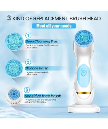 Facial Cleansing Brush Waterproof Deep Cleaning Exfoliation Rotating Spa Machine with 2 Speed Modes Electric Face Brush with 3 Replacement Brush Heads for Women (Blue) - Buy Online on GoSupps.com
