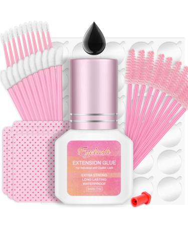 Lash Glue for Extension Eyelash 1 Sec Eyelash Adhesive Fast Drying Waterproof Black Glue Lashes Low Irritation Sensitive Lash Glue for Professional & Lash Extensions Training (5ml / 0.17fl.oz)