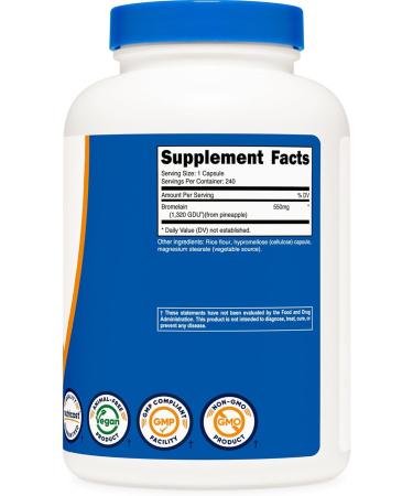 Nutricost Bromelain Capsules (240 Capsules) - 550 MG Per Serving Vegan Non-GMO GMP Compliant 10.3 Ounce (Pack of 1) - Buy Online on GoSupps.com