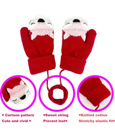 BEISIJIA Toddler Kids Winter Knitted Mittens | Cute Cartoon Gloves | Full Finger Mittens with String | Navy Blue+Red | Ages 1-4 - Buy Online on GoSupps.com