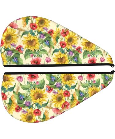 Hair Towel Wrap - Quick Drying Hair Turban with Button | Sunflower Cornflower Poppy Design - Buy Online on GoSupps.com
