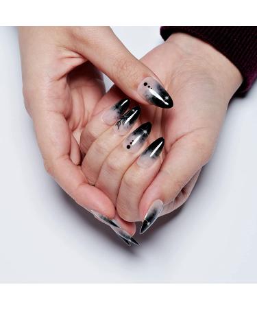 GLAMERMAID Almond Ombre French Tip Press on Nails - Black Gothic False Nail Kit | 24Pcs Stiletto Acrylic Nails for Women | Reusable & UV Finish - Buy Online on GoSupps.com