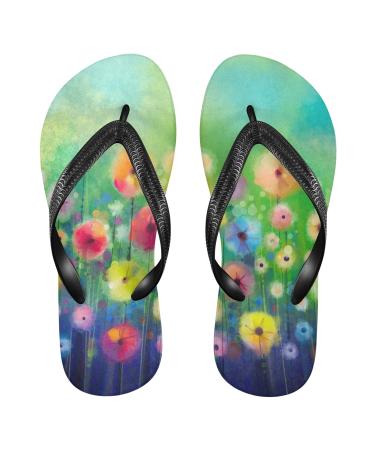 Mnsruu Watercolor Flower Flip Flops Home Hotel Spa Bedroom Travel XXL for Men Women
