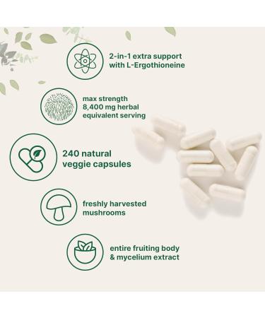Micro Ingredients Lions Mane Supplement Capsules 240 Veggie Capsules with L-Ergothioneine 4 Month Supply | Brain Energy & Immune Health Support | Non-GMO - Buy Online on GoSupps.com