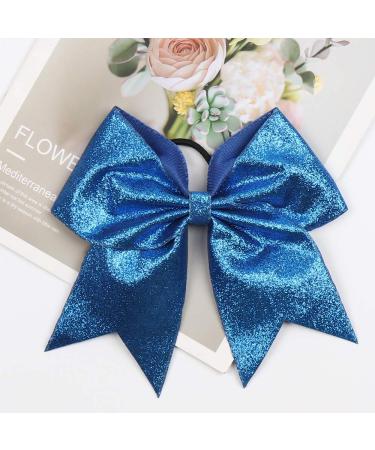 Oaoleer 7 Large Glitter Cheer Hair Bows - 6PCS Ponytail Holder Elastic Bands for Teen Girls College Sports - Handmade Royal Blue Cheerleader Bows Hair Ties - Buy Online on GoSupps.com