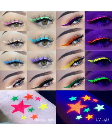 Onmay 14 Split Cake UV Glow Blacklight Eyeliner Set - 14 Color Retro Graphic Hydra Eye Liner for Body, Face, and Halloween Makeup - Buy Online on GoSupps.com