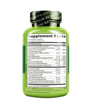 NATURELO Hair Skin and Nails Vitamins - 5000 mcg Biotin, Collagen, Vitamin E - 60 Capsules Multivitamin for Healthy Skin & Hair Growth - Men and Women - 60 Count - Buy Online on GoSupps.com