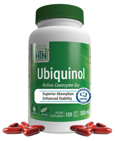 Health Thru Nutrition Ubiquinol 100mg 120 Softgels as Kaneka QH Reduced CoQ-10 | Stabilized - 3rd Party Tested | Enhanced Bioavailability | Cardiovascular & Mitochondria Function Support | Non-GMO 120 Count (Pack of 1)