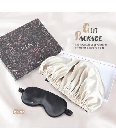 Adjustable Silk Satin Bonnet | Double-Layer Sleeping Hat for Women - Champagne/Black - Buy Online on GoSupps.com