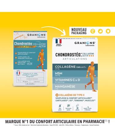 GRANIONS | Chondrosteo+ Collagen Activ' | Contributes to flexibility and joint comfort | Mobility flexibility bone capital | Collagen Vitamin C Manganese | 30 Capsules - Buy Online on GoSupps.com