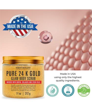 24K Gold Body Scrub with Collagen & Stem Cells - Exfoliating Salt Scrub for Skin Moisturizing, Acne, Cellulite, Wrinkles & Scars - 11 oz - Buy Online on GoSupps.com