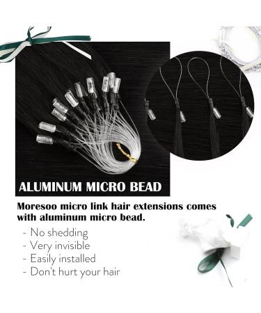 Moresoo Microring Hair Extensions - Real Remy Hair #1B Natural Schwarz - 35cm Micro Loop Extensions - 50g Cold Fusion Quality - Buy Online on GoSupps.com