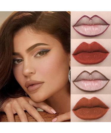 Light Pink Matte Lip Liner & Dark Lipstick Crayon Set | Long-Lasting Smudge-Proof Waterproof Makeup for Women - Velvet Formula (#02 - Buy Online on GoSupps.com