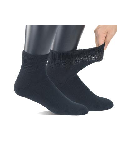 Yomandamor Mens 5 Pairs Cotton Ankle Seamless Diabetic Socks Cushioned Compression Socks with Non-Binding Top 10-13 Black
