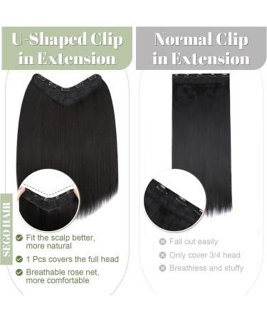 SEGO One Piece With 5 Clips 3/4 Full Head Standard Weft Synthetic Straight Hairpiece U-Shaped Clip in Hair Extensions 18 Inch Dark Black 18 Inch Dark Black - Buy Online on GoSupps.com