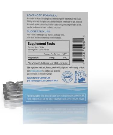 Hydroactive H2 Molecular Hydrogen Tablets by Litewater Labs 30 Count Deuterium Depleted 8-12 PPM for Optimal ATP Production Increased Strength Rapid Hydration Faster Recovery Superior Health - Buy Online on GoSupps.com