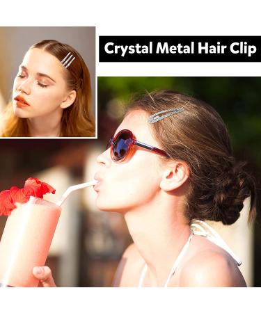 Crystal Rhinestone Snap Hair Clips - 16 Pieces Silver Hair Barrettes for Women & Girls - Bridal Wedding Hairpins - Buy Online on GoSupps.com
