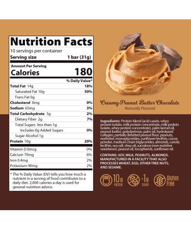 Genius Gourmet Protein Bar Chocolate Peanut Butter Keto Snack Low Carb Low Sugar & Gluten Free Protein Snacks for Adults 10G of Whey Protein per Protein Bar 5 Net Carbs 10 Count Chocolate Peanut Butter 10 Count - Buy Online on GoSupps.com