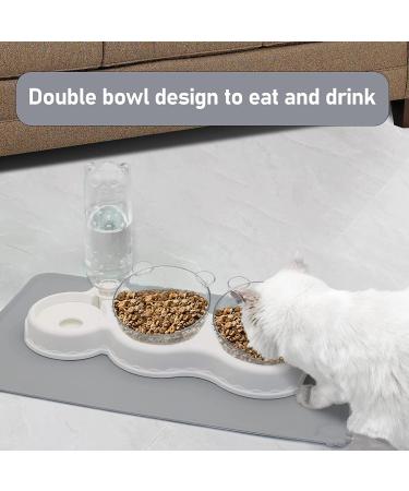 IFOUG Triple Cat Bowls Set with Waterproof Mat - Tilted Raised Food Dishes, Automatic Water Bottle - for Cats and Small Dogs (White) - Buy Online on GoSupps.com