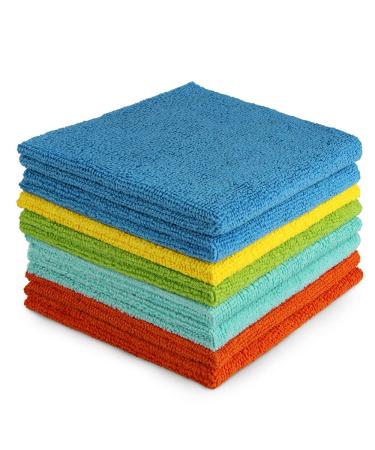 AIDEA Microfiber Cleaning Cloths-8PK, All-Purpose Softer Highly Absorbent, Lint Free - Streak Free Wash Cloth for House, Kitchen, Car, Window, Gifts(12in.x 12in.) Blue-orange