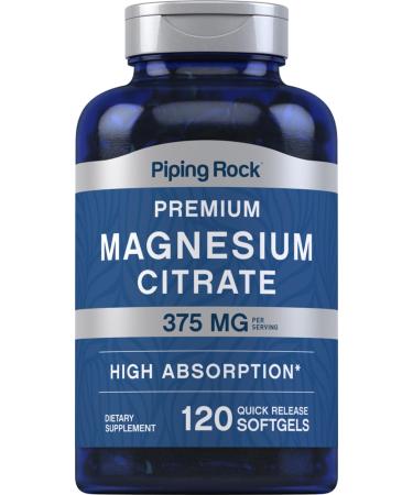 Piping Rock Magnesium Citrate | 375 mg | 120 Softgels | High Absorption | Non-GMO Gluten Free Supplement