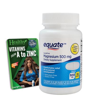 Equate Magnesium 500 mg - 55 Caplets and Vital Volumes Tips Card