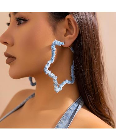 Feyleie Denim Ear Hoops - Stylish Round Earrings for Women & Girls | Exaggerated Winding Jewelry - Buy Online on GoSupps.com