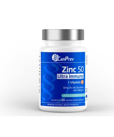 CanPrev Zinc Immune + Vitamin C | 120 Capsules | 50mg of Zinc Bis-Glycinate with 400mg of Vitamin C