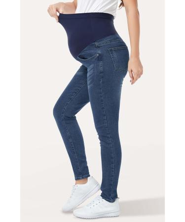 PACBREEZE Women's Maternity Jeans | Over The Belly | Slim Stretchy High Waist Denim Skinny Pants | Dark Blue - Buy Online on GoSupps.com