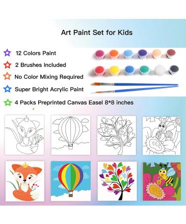 Aosemili Acrylic Paint Set for Kids - Includes 4 Pre-Stenciled Canvas Panels, 12 Paints, 2 Brushes - Perfect for Girls, Boys, and Beginners - Buy Online on GoSupps.com