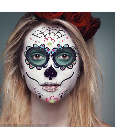 2022 Day of The Dead Halloween Face Tattoo Sticker - Sugar Skull Floral Skeleton Makeup for Party Costume - Buy Online on GoSupps.com