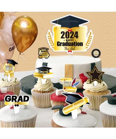 72pcs Graduation Cupcake Toppers 2024 Cake Topper Decorations Black and Gold Class of 2024 Congrats Grad Theme Party Supplies Graduate Party Cake Picks - Buy Online on GoSupps.com