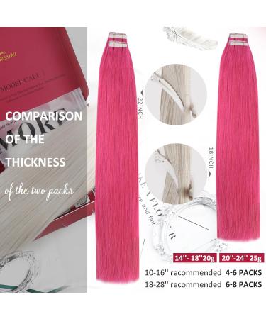 Moresoo 20 Inch Hot Pink Tape in Human Hair Extensions | Real Remy Hair | 10 Pieces/25g - Buy Online on GoSupps.com