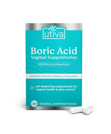 Utiva Boric Acid Boric Acid Suppositories pH Balance Feminine Care Suppositories for Women 600mg Boric Acid Suppositories to Lower pH and Support Vaginal Health 30 Vaginal Suppositories