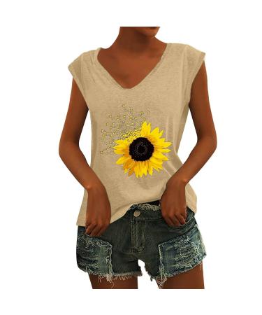 Short Sleeve T Shirts Clothing Woman T-Shirt Casual Black Clothing Top Women's Floral Pattern for Women Crop Tops Shirt Shirts Top Women's Summer Tank Top 5-yellow M