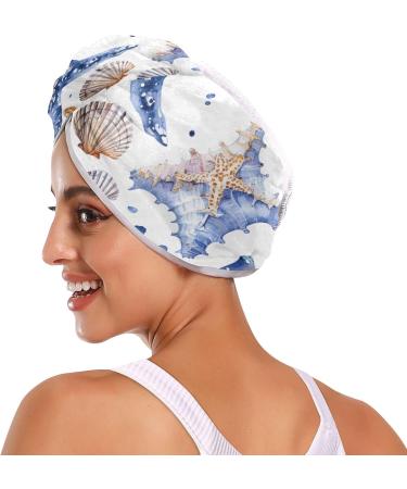 Colored Starfish Shells Hair Towel 2 Pack | Super Absorbent Quick Dry Turbans for Women & Girls - Buy Online on GoSupps.com