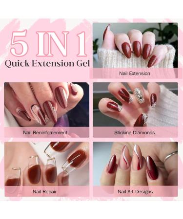 Rechoo Builder Gel for Nails - 15ml Brick Red Nail Extension Set 50pcs Nail Forms & 5 in 1 Gel for French Nail Art & Design - Buy Online on GoSupps.com