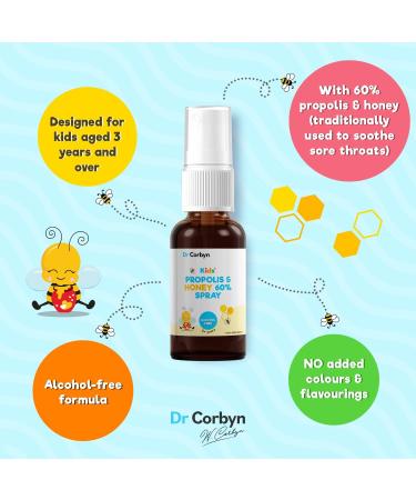 Dr Corbyn Kids' Propolis & Honey 60% Spray 15ml - Natural Sore Throat Comfort | Alcohol-Free & UK Made - Buy Online on GoSupps.com