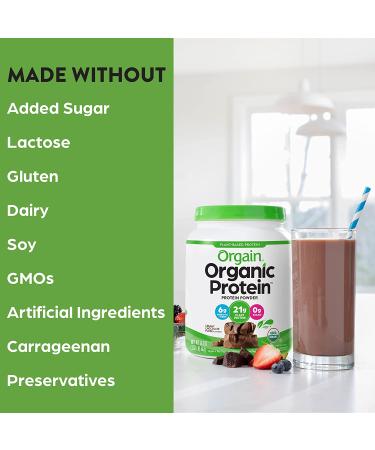 Orgain Organic Vegan Protein Powder - Creamy Chocolate Fudge, 21g Plant Based Protein, Low Net Carbs, Non-Dairy, Gluten-Free, Lactose-Free, No Sugar Added, Soy-Free, Kosher, 1.02lb - Buy Online on GoSupps.com